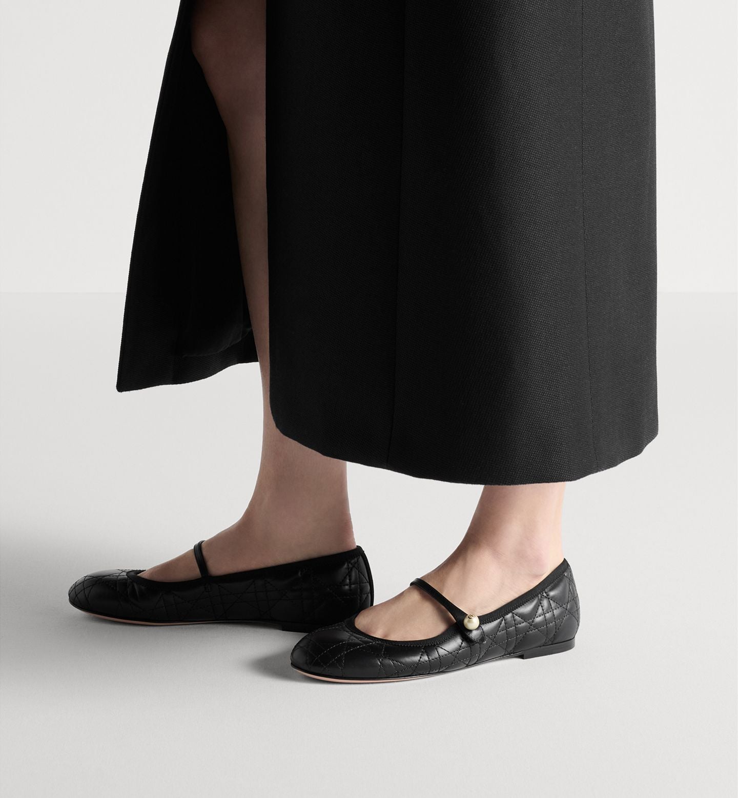 Ballet Flat Black Quilted Cannage Calfskin