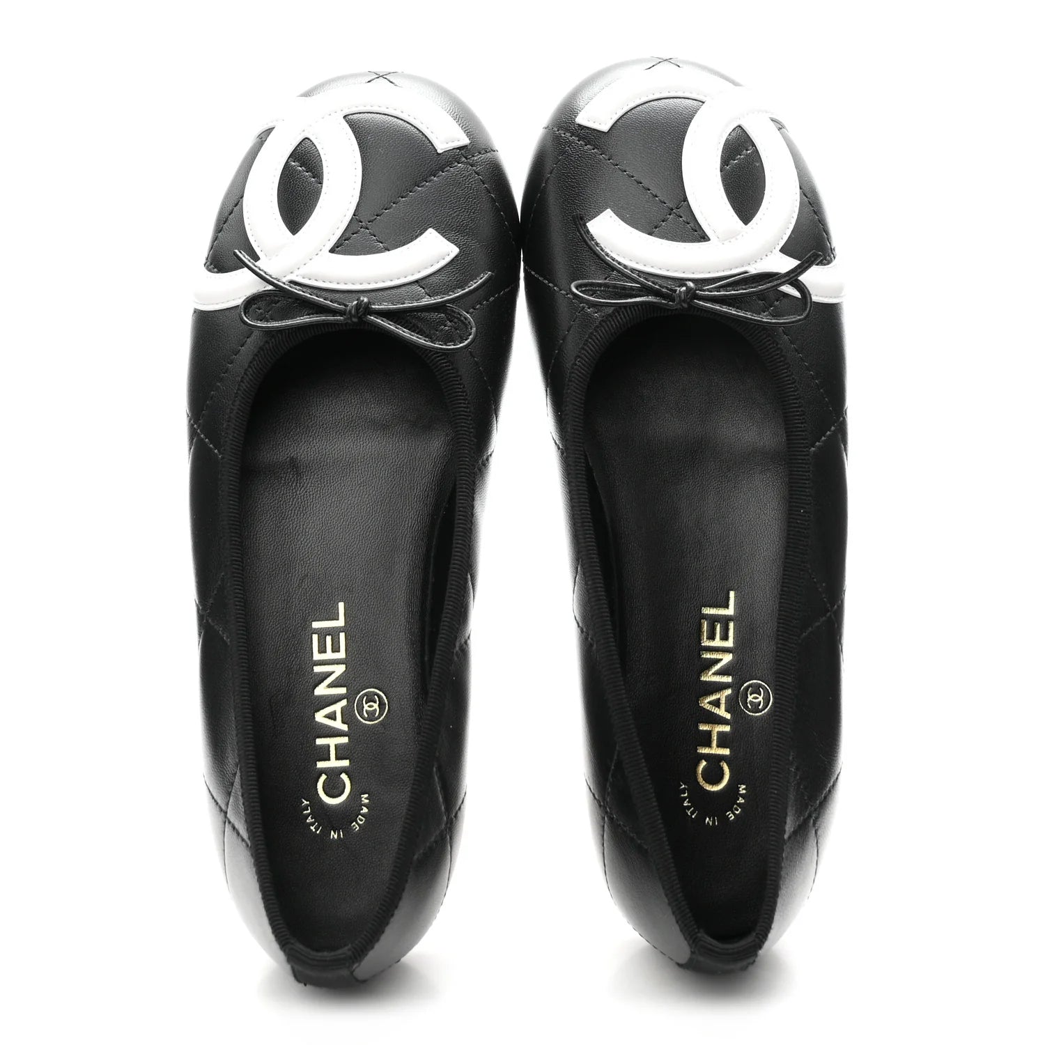 Lambskin Quilted CC Cambon Ballet Flat Black White